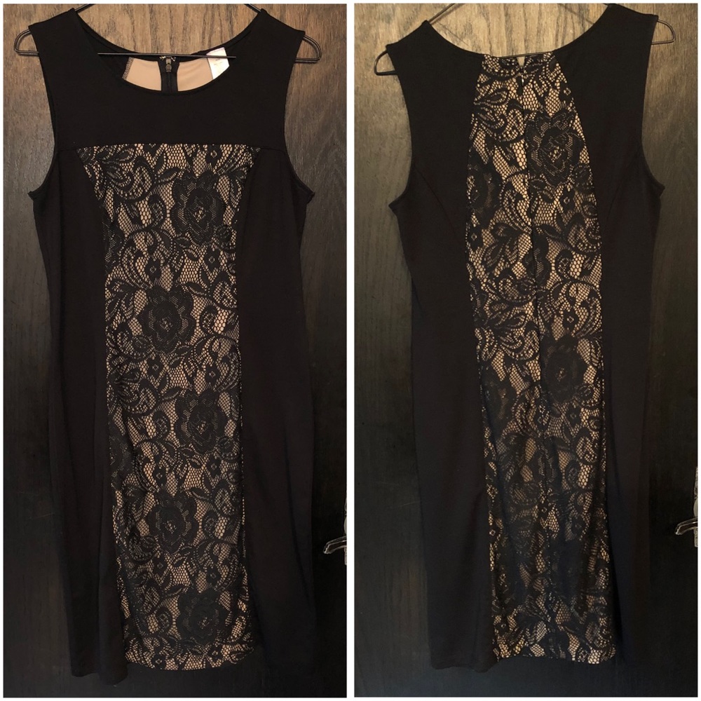 Knee-length dress with nude illusion inlay